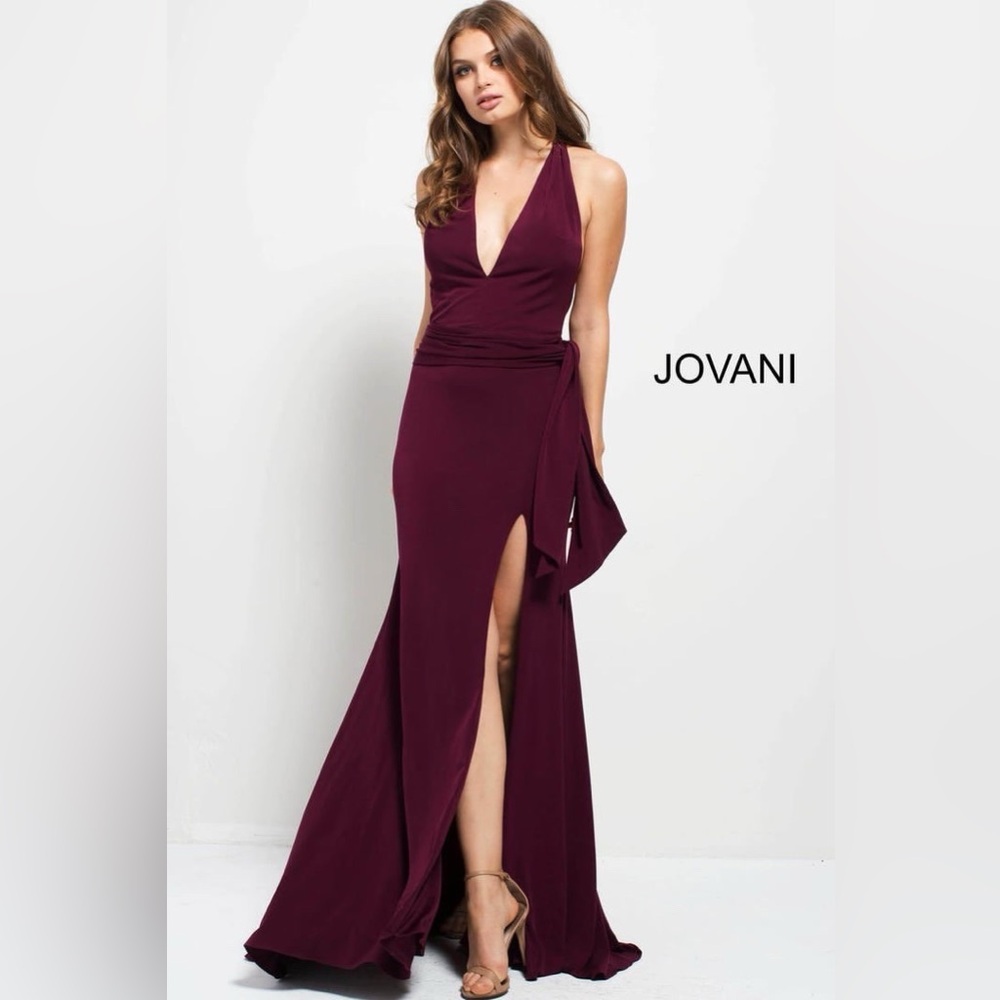 Jovani Red Wine open back prom dress